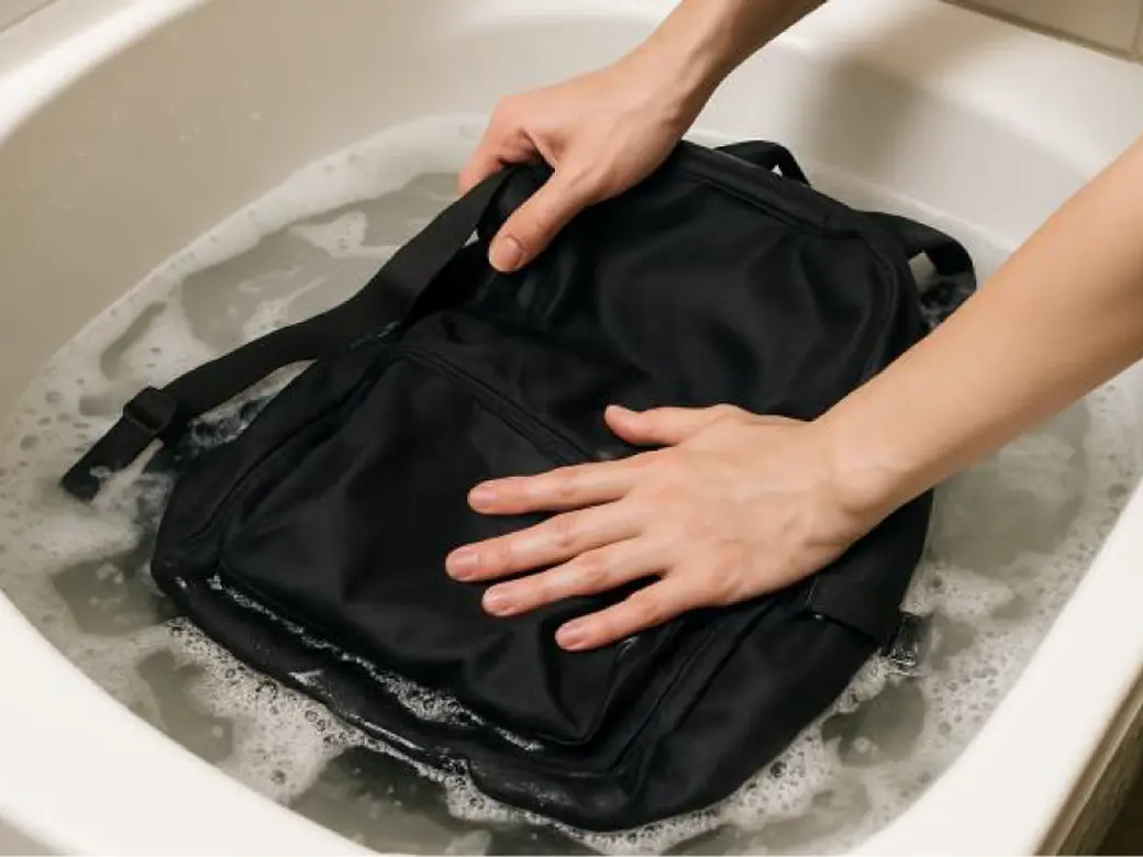 バックパックを手洗いしている様子