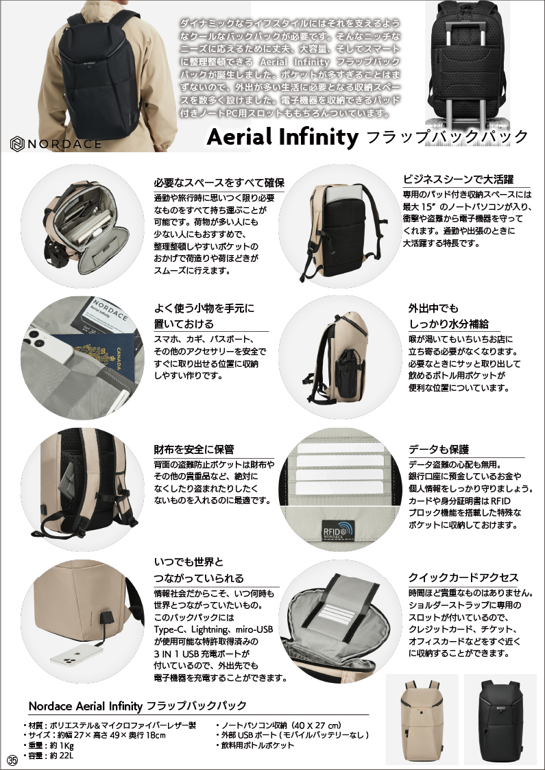Aerial Infinity フラップバックパック
